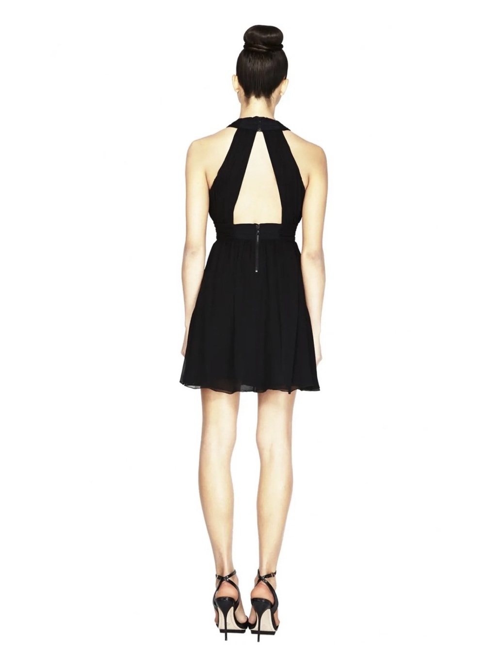 Alice + Olivia Martine Black Silk Halter Pleated Cocktail Dress Size M - Picture 2 of 6